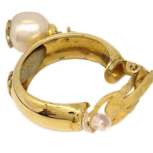 Chanel Gold Artificial Pearl Dangle Earrings Clip-On - Picture 3 of 4